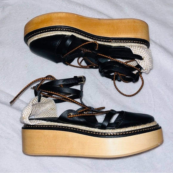 ULLA JOHNSON Salinas sandal black size 8 twisted rope leather platform lace up - Picture 8 of 16